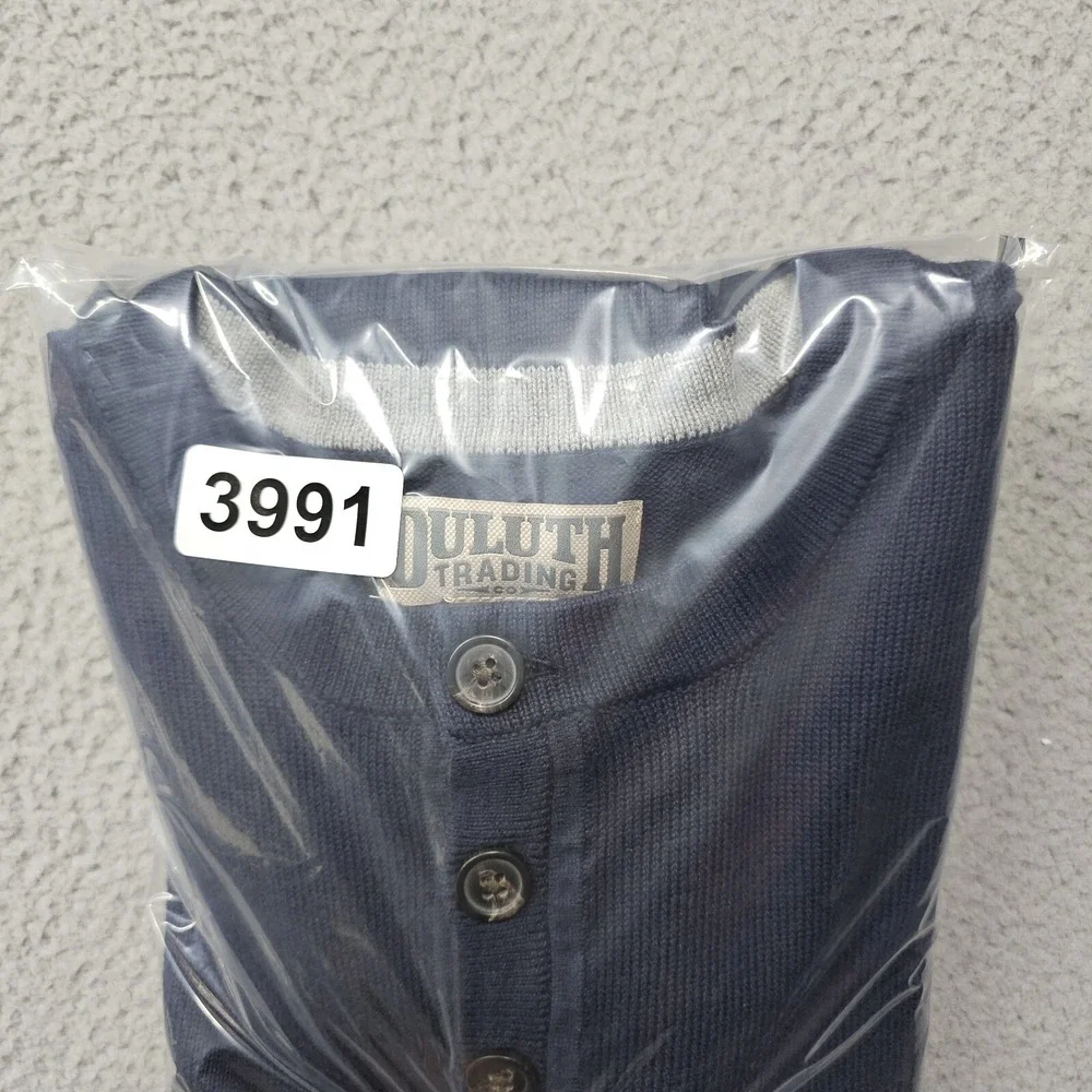 Duluth Sweater Mens Medium Navy Blue Strongarm Henley Long Sleeve Pullover